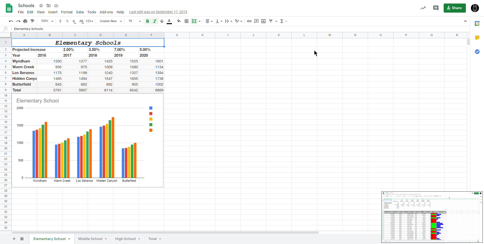 Screenshoot of my School Zone SpreadSheet